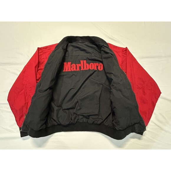 Vintage 90`s Marlboro Jacket Mens Medium Black/Red Reversible Bomber B13 - Picture 2 of 10